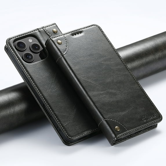 Dteck for iPhone 16 Pro Case Wallet, Shockproof Magnetic Kickstand Credit Card Holder Leather Folio Case Flip Stand Cover for iPhone 16 Pro, Black