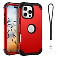 thumbnail image 1 of Dteck for iPhone 16 Pro Max with Wrist Strap, 3 in 1 Full Body Rugged Shockproof Slim Hybrid Heavy Duty Hard PC Cover Soft Silicone Rugged Bumper Protective Case, Red, 1 of 5