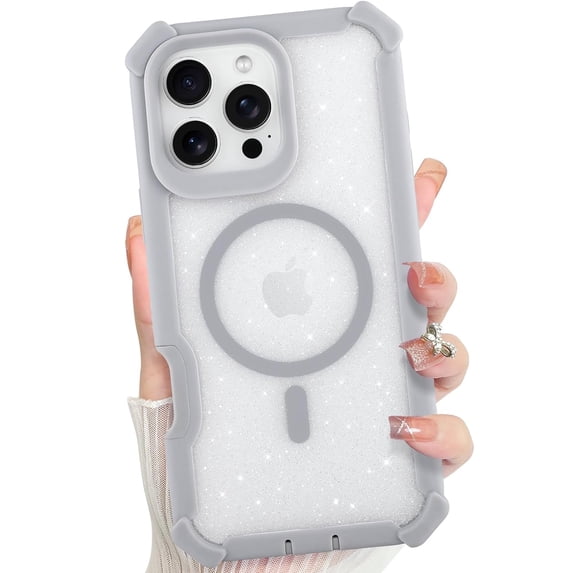 Dteck for iPhone 16 Pro Max Case, Compatible with MagSafe, Sparkly Glitter Bling Back Rubber Bumper Shockproof Protective Phone Cover,Gray