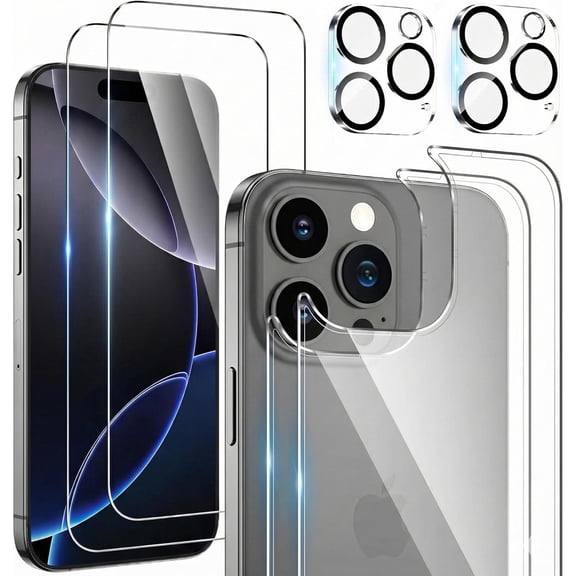 Dteck for iPhone 16 Pro Max Screen Protector, Glass Back Protector and Front Screen Protector with Camera Protector [2+2+2 Pack],Clear