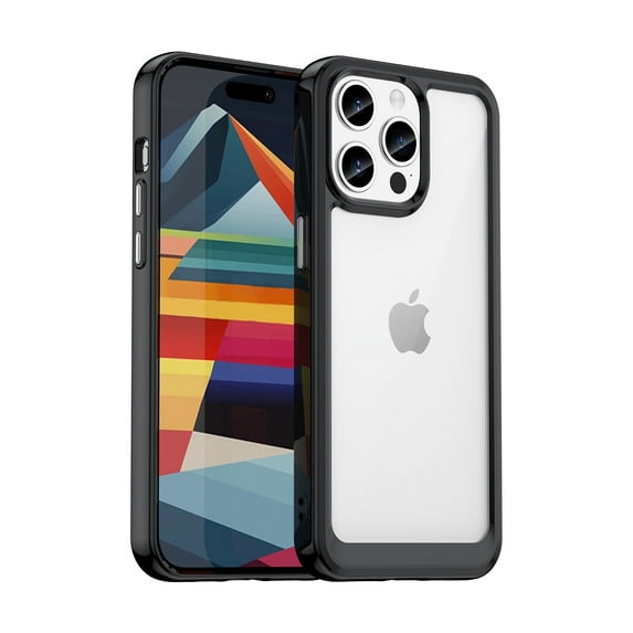 Dteck for iPhone 16 Pro Max Slim Clear Back Case, Shockproof Lightweight Crystal Transparent Acrylic Back Soft TPU Rubber Bumper Hybrid Case, Black