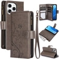 thumbnail image 1 of Dteck for iPhone 16 Pro Wallet Case, Embossed Butterfly PU Leather Phone Case Women Men Flip Cover Wrist Strap Zipper Credit Card Holder Slots,Gray, 1 of 7