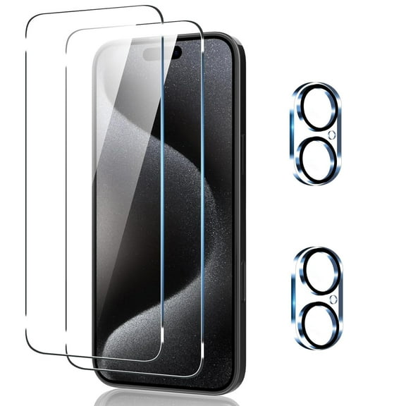 Dteck for iPhone 16 Screen Protector + Camera Lens Protector, Tempered Glass, Full Coverage Screen (2+2 Pack)
