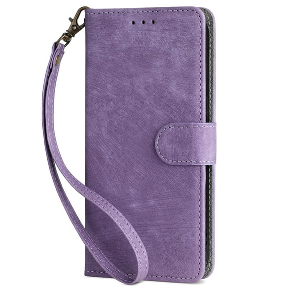Dteck for iPhone 16e 6.1" Case with RFID Blocking Card Holder, PU Leather Folio Flip Protective Cover with Wrist Strap,Purple