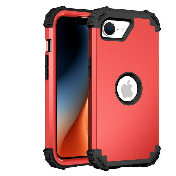 Dteck for iPhone 16e / iPhone 17e Case, Heavy Duty Drop Protection Hard PC Soft Silicone Hybrid Case Anti-Scratch Shockproof Back Cover for iPhone 16e/17e,Red