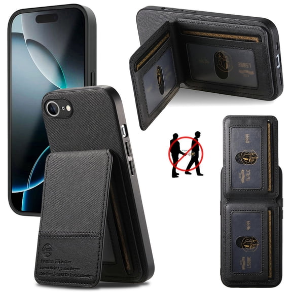 Dteck for iPhone 16e Case Wallet with Card Holder, RFID Blocking Credit Slots Kickstand Shockproof Phone Cover for Women Men,Black