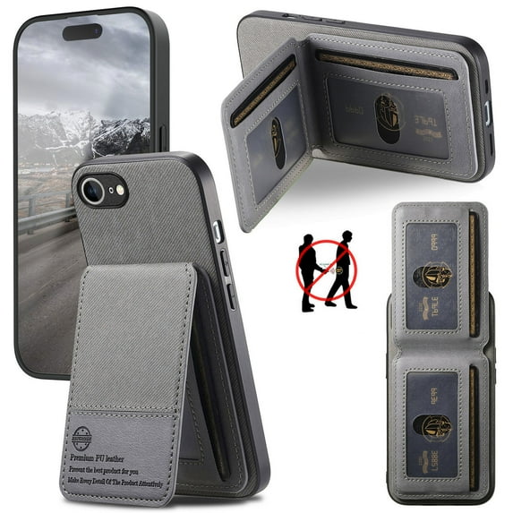 Dteck for iPhone 16e Case Wallet with Card Holder, RFID Blocking Credit Slots Kickstand Shockproof Phone Cover for Women Men,Gray