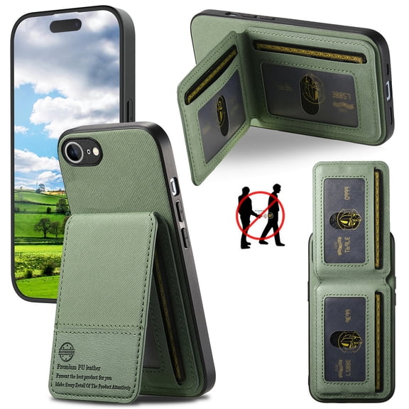 Dteck for iPhone 16e Case Wallet with Card Holder, RFID Blocking Credit Slots Kickstand Shockproof Phone Cover for Women Men,Green