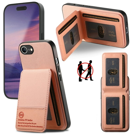 Dteck for iPhone 16e Case Wallet with Card Holder, RFID Blocking Credit Slots Kickstand Shockproof Phone Cover for Women Men,Pink