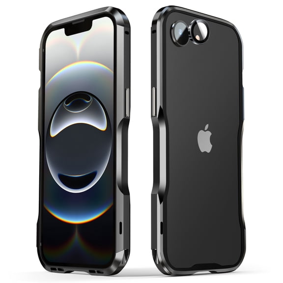 Dteck for iPhone 16e Metal Bumper Case with Camera Lens Cover, Slim Fit No Back Aluminum Frame 4 Corners Shockproof 6.1 Inch,Black