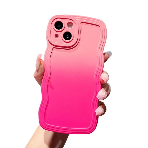 Dteck for iPhone 16e Phone Case, Cute Gradient Color Curly Wave Frame Camera Lens Cover Protective Shockproof Bumper Soft Silicone Phone Cover, F
