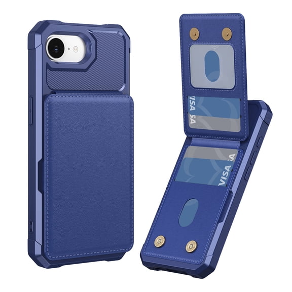 Dteck for iPhone 16e Wallet Case with Card Holder, Credit Slots Kickstand Heavy Duty Shockproof Phone Cover for Women Men,Dark Blue