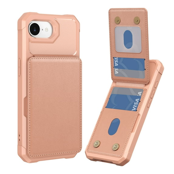 Dteck for iPhone 16e Wallet Case with Card Holder, Credit Slots Kickstand Heavy Duty Shockproof Phone Cover for Women Men,Rosegold