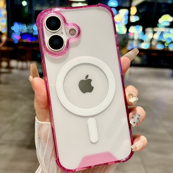 Dteck for iPhone 17 Case, Clear Magnetic Phone Case Compatible with MagSafe, Slim Anti-Yellowing Rugged Shockproof Protective Transparent Cover,Pink