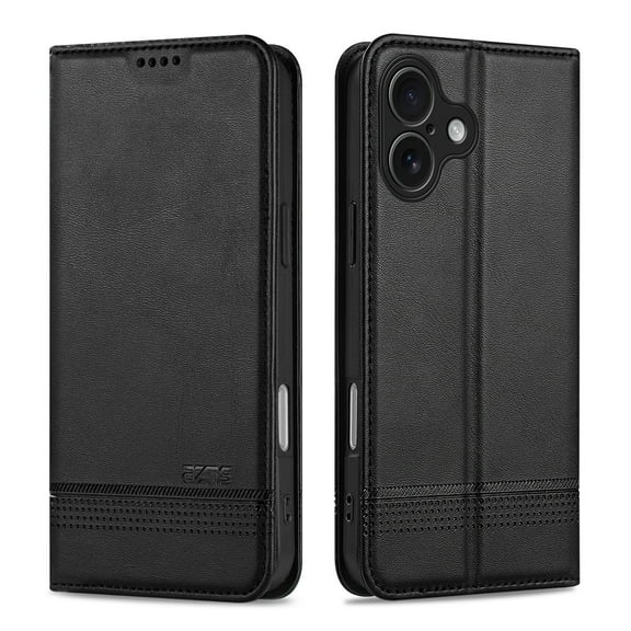 Dteck for iPhone 17 Case, Shockproof Magnetic Wallet Card Slots PU Leather Kickstand Flip Rugged Phone Cover, Black