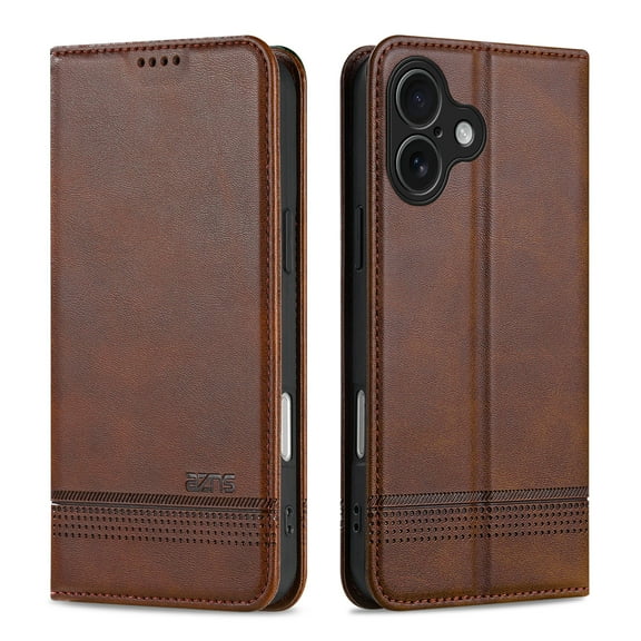 Dteck for iPhone 17 Case, Shockproof Magnetic Wallet Card Slots PU Leather Kickstand Flip Rugged Phone Cover, Brown