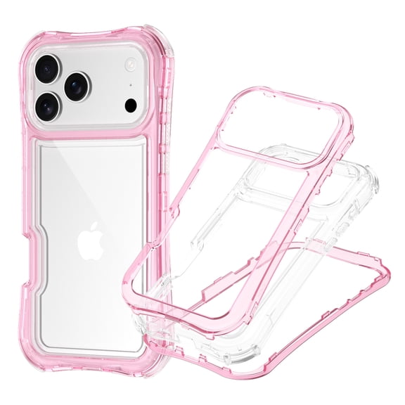 Dteck for iPhone 17 Pro Case, Dual Layer Shockproof Transparent Protective Phone Cover with Lanyard for iPhone 17 Pro 6.3 Inch,Pink