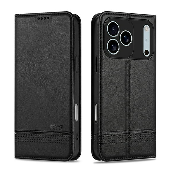 Dteck for iPhone 17 Pro Case, Shockproof Magnetic Wallet Card Slots PU Leather Kickstand Flip Rugged Phone Cover, Black