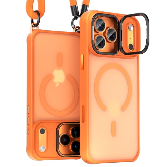 Dteck for iPhone 17 Pro Case with Crossbody Adjustable Strap, Compatible with MagSafe, Magnetic Phone Case with Camera Stand for iPhone 17 Pro,Orange
