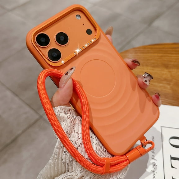 Dteck for iPhone 17 Pro Case with Wrist Strap, Compatible with MagSafe, Shockproof Drop Protection Silicone Phone Cover 6.3 Inch,Orange