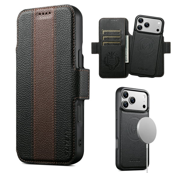 Dteck for iPhone 17 Pro Detachable Wallet Case with Card Holder, 2 in 1 PU Leather Flip Folio Stand Shockproof Phone Cover 6.3 Inch 2025,Brown