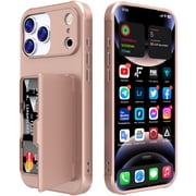 Dteck for iPhone 17 Pro Max Case with Card Holder 4 Cards & Hidden Mirror, Shockproof Protection Rugged Flip Cover,Rosegold