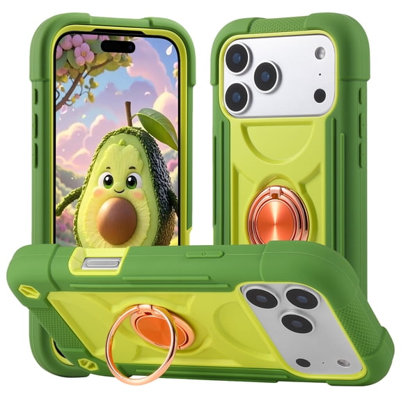 Dteck for iPhone 17 Pro Max Case with Double Ring Stand, Heavy Duty Silicone +PC Military Grade Shockproof Back Cover for iPhone 17 Pro Max,Avocado