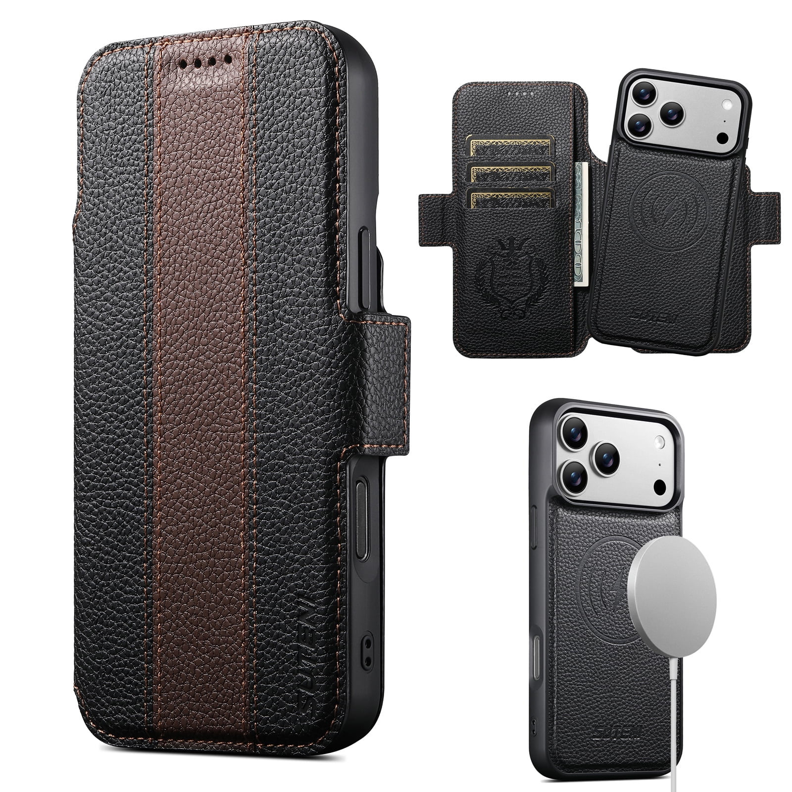 Dteck for iPhone 17 Pro Max Detachable Wallet Case with Card Holder, 2 in 1 PU Leather Flip Folio Stand Shockproof Phone Cover 6.9 Inch 2025,Brown