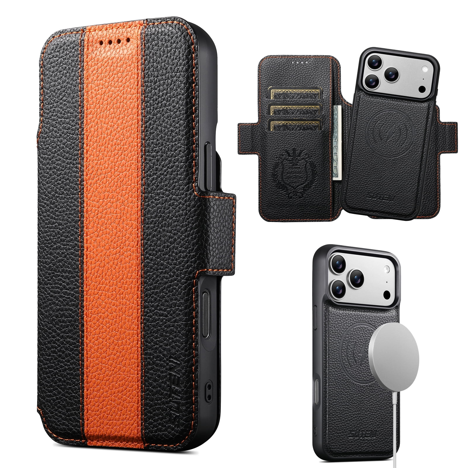 Dteck for iPhone 17 Pro Max Detachable Wallet Case with Card Holder, 2 in 1 PU Leather Flip Folio Stand Shockproof Phone Cover 6.9 Inch 2025,Orange