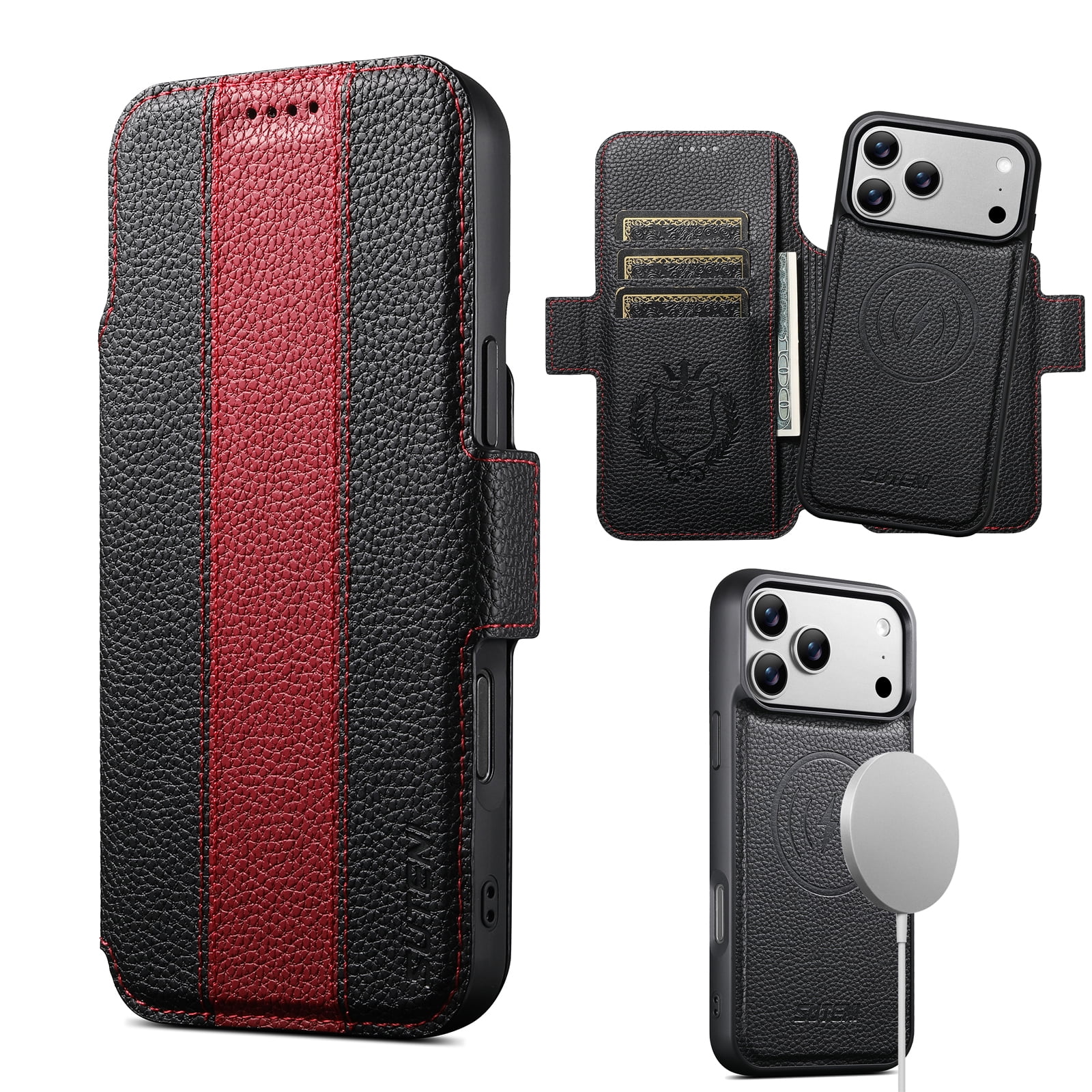 Dteck for iPhone 17 Pro Max Detachable Wallet Case with Card Holder, 2 in 1 PU Leather Flip Folio Stand Shockproof Phone Cover 6.9 Inch 2025,Red