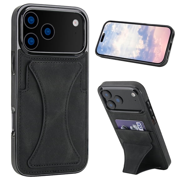 Dteck for iPhone 17 Pro Wallet Case with Card Holder, Shockproof Magnetic Slim Standing Support Premium PU Leather Kickstand Card Slots Cover, Black