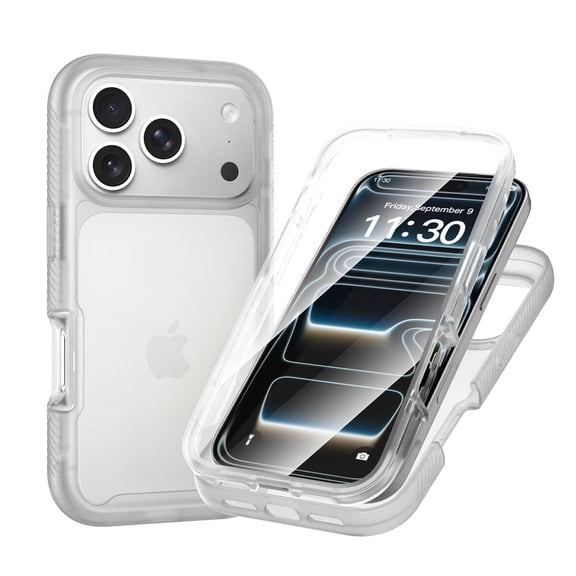 Dteck for iPhone 18 Pro / 17 Pro Case with Built-in Screen Protector, Rugged Shockproof Matte Translucent Full Body Protective Cover,Clear