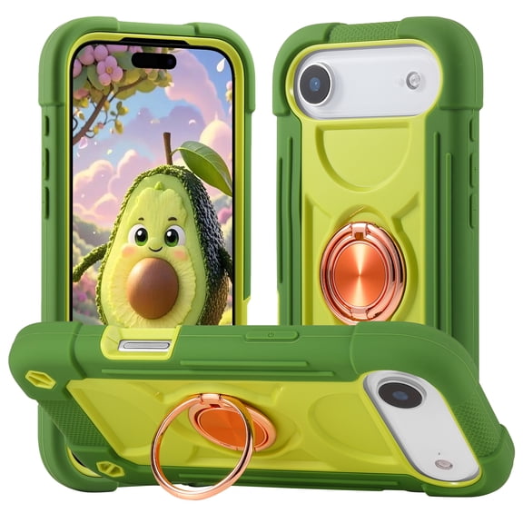 Dteck for iPhone Air Case with Double Ring Stand, Heavy Duty Silicone +PC Military Grade Shockproof Back Cover for iPhone Air,Avocado