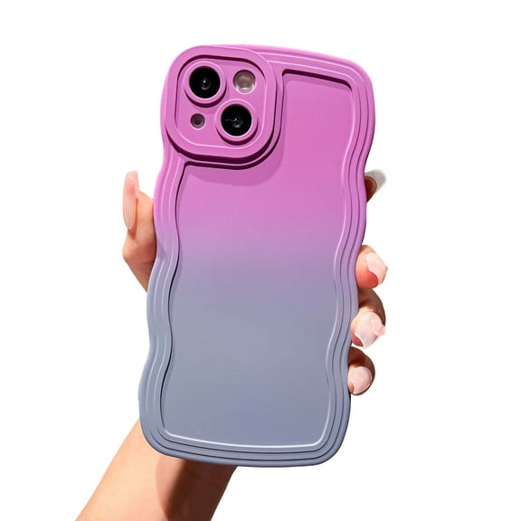 Dteck for iPhone XR Phone Case, Cute Gradient Color Curly Wave Frame Camera Lens Cover Protective Shockproof Bumper Soft Silicone Phone Cover, D