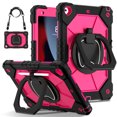 thumbnail image 1 of Dteck for iPad 10.2 Case with Screen Protector Film,iPad 9th/8th/7th Gen Case Crossbody Strap for Kids,Heavy Duty Shockproof Protective Case with 360 Rotating Handle Stand Pencil Holder,Black + Rose, 1 of 9