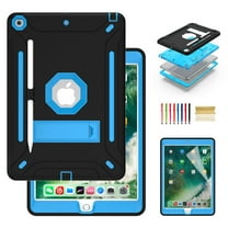 Dteck iPad 10.2 Case with Screen Protector, iPad 8th Generation Case, iPad 7th Generation Case, Heavy Duty 3-Layer Hybrid Rugged Shockproof High Impact Case with Kickstand, Black/Blue