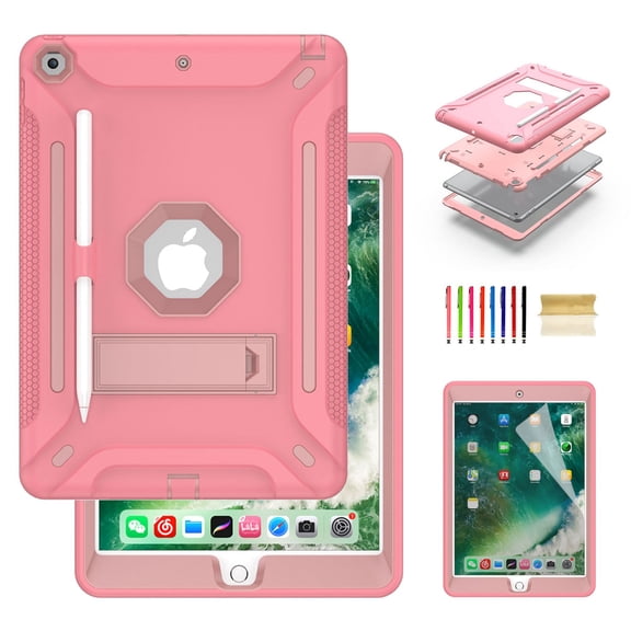 Dteck iPad 10.2 Case with Screen Protector, iPad 8th Generation Case, iPad 7th Generation Case, Heavy Duty 3-Layer Hybrid Rugged Shockproof High Impact Case with Kickstand, Rosegold