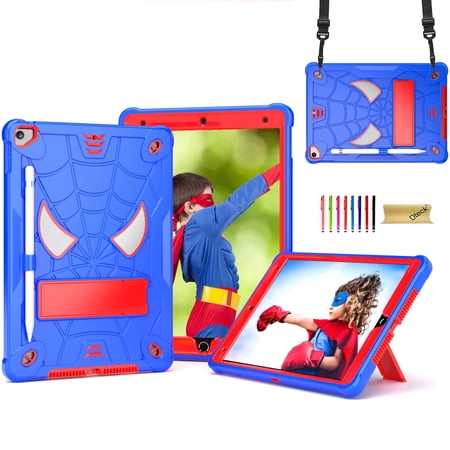 Dteck for iPad 10.2 Case Shockproof Rugged Protective, iPad Case 9th/8th/7th Generation with Crossbody Shoulder Strap for Kids, iPad 9th 8th 7th Gen Case 2021 2020 2019 with Kickstand,Blue+Red