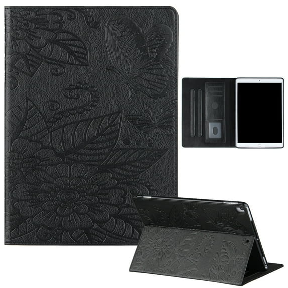 Dteck iPad 10.2 Inch 2020 / 2019 Case, Embossed Butterfly PU Leather Flip Case with Card Holder, Auto Wake Sleep Cover for 10.2 inch iPad 8th Gen / 7th Gen / iPad Air 3 / iPad Pro 10.5 inch, Black
