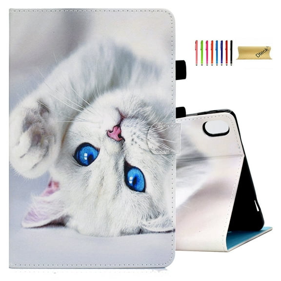 Dteck for iPad 10th Generation 10.9 Inch 2022, Cute Pattern PU Leather Folio Case Flip Stand Cover with Card Slots Pencil Holder for Apple iPad 10th Gen, White Cat