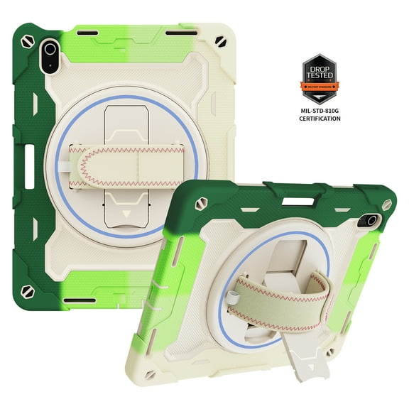 Dteck for iPad 10th Generation 10.9 Inch Tablet (2022 Model) Case with Pencil Holder,Multi-Angle Bracket+360° Adjustable Swivel Hand Strap Three-in-one Shatter-Resistant Drop-Proof Shell, Green