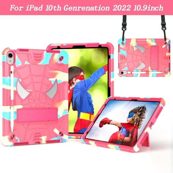 Dteck for iPad 10th Generation Case 10.9 Inch 2022,Military Grade Heavy Duty Shockproof Cover with Foldable Kickstand & Shoulder Strap & Pencil Holder for 10.9" iPad Case 10th 2022 Released,Colorful