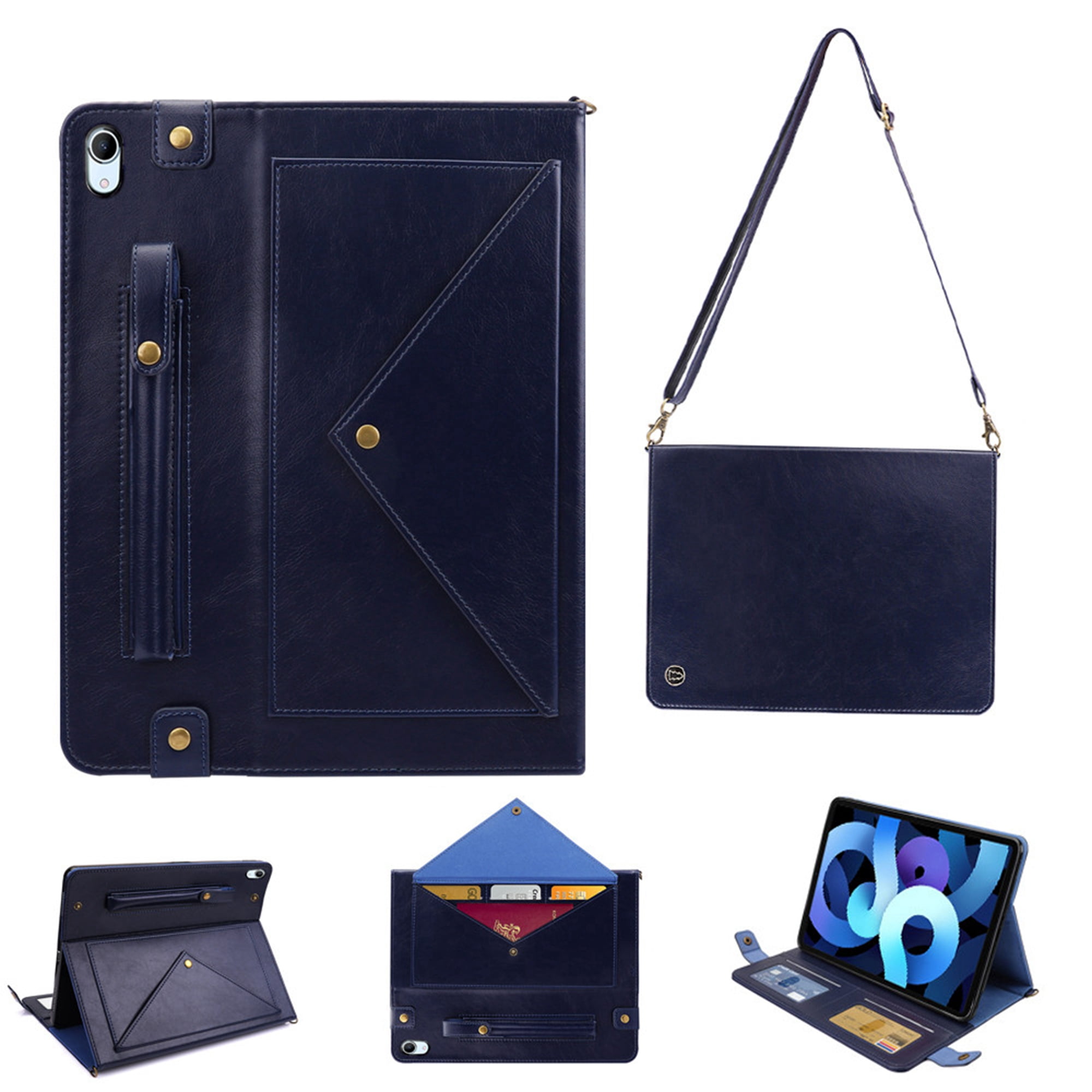 Dteck for iPad 10th Generation Case 10.9 Inch 2022, Premium PU Leather Business Folio Stand Cover with Apple Pencil Holder, 
Crossbody iPad Case with Card Wallet Envelope Pocket, Blue