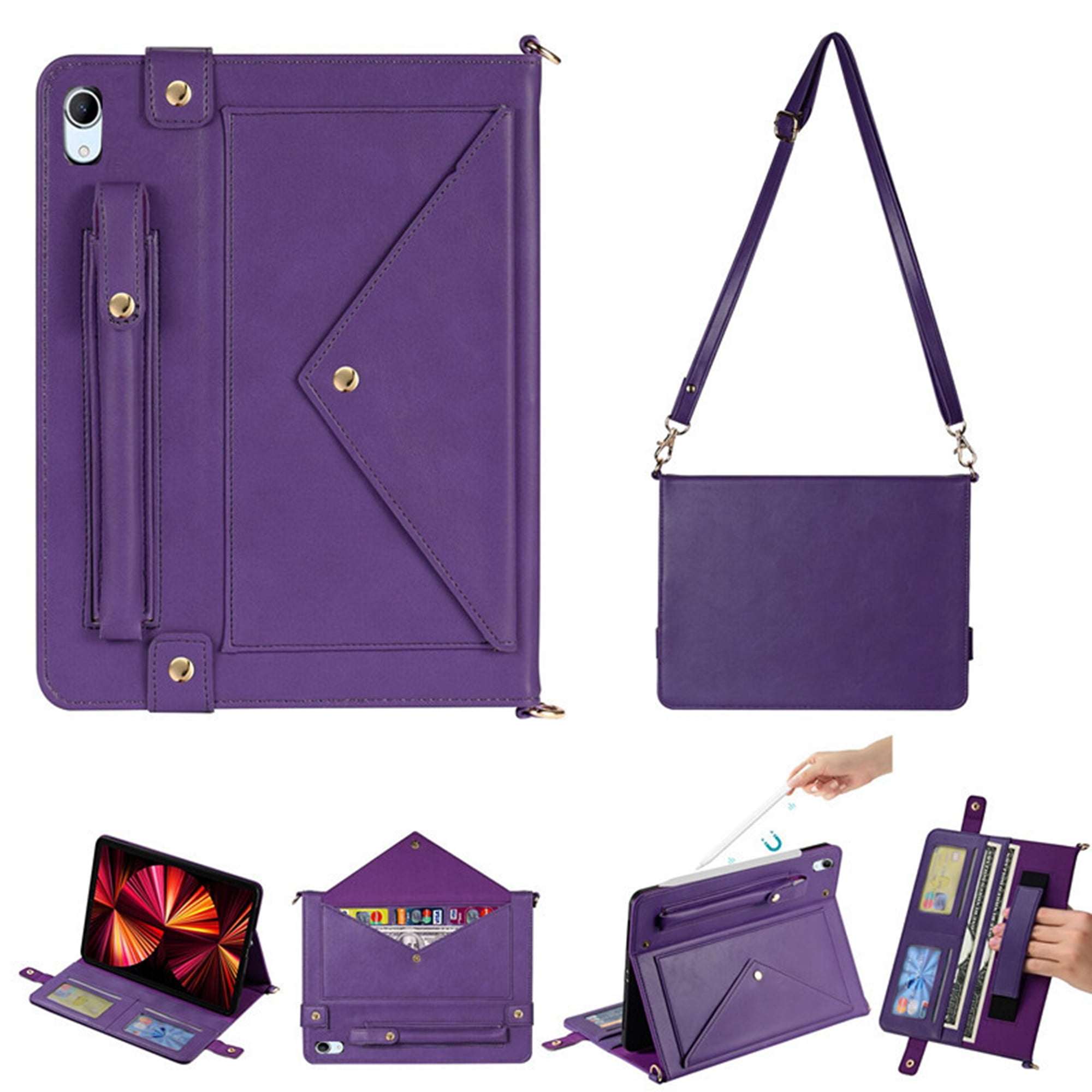 Dteck for iPad 10th Generation Case 10.9 Inch 2022, Premium PU Leather Business Folio Stand Cover with Apple Pencil Holder, 
Crossbody iPad Case with Card Wallet Envelope Pocket, Purple