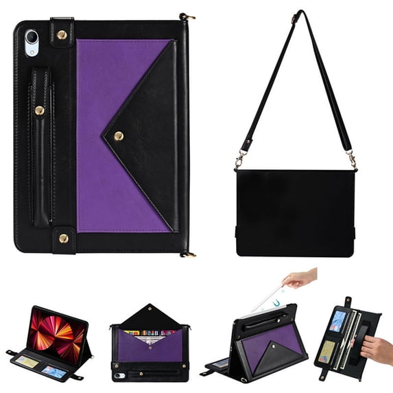 Dteck for iPad 10th Generation Case 10.9 Inch 2022, Premium PU Leather Business Folio Stand Cover with Apple Pencil Holder,
Crossbody iPad Case with Card Wallet Envelope Pocket, Purple + Black
