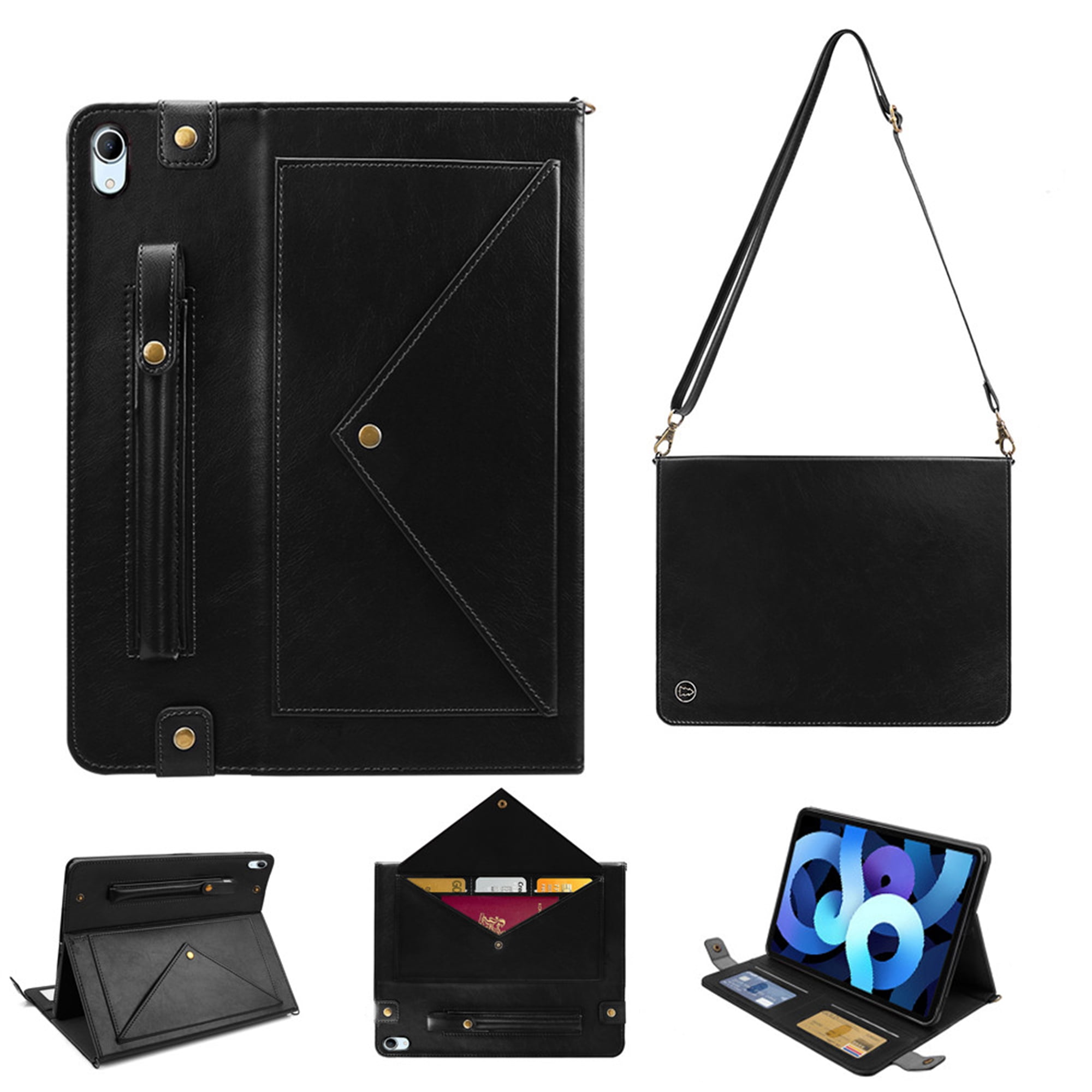 Dteck for iPad 10th Generation Case 10.9 Inch 2022, Premium PU Leather Business Folio Stand Cover with Apple Pencil Holder, 
Crossbody iPad Case with Card Wallet Envelope Pocket, Black
