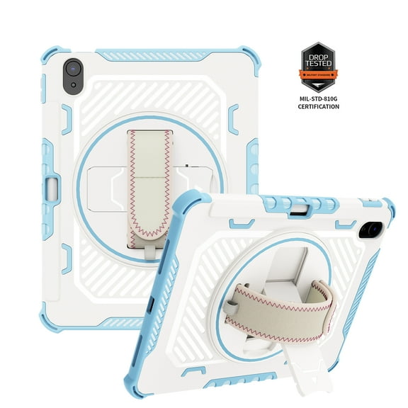 Dteck iPad 10th Generation Case, 10.9-inch iPad 2022 Case, All-Inclusive Shockproof Rugged Case with Rotating Hadn Strap Kickstand Pencil Holder for iPad 10th Gen 10.9",Blue