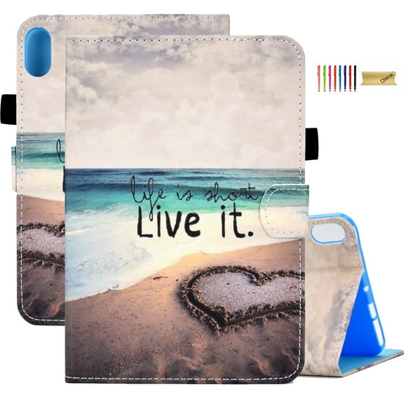 Dteck iPad 10th Generation Case 2022 with Pencil Holder Card Slots, Slim Cute Pattern Folio Smart Cover with Auto Wake Sleep for iPad 10th Gen 10.9", Love