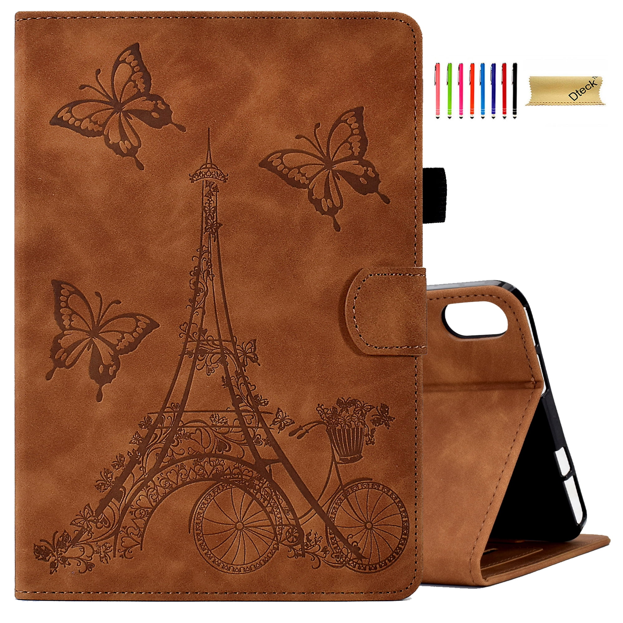 Dteck for iPad 10th Generation Case 2022, iPad 10 th Gen 10.9 inch Protective Cover with Pencil Holder, Multi-Angle Viewing Stand, Card Slots, Folio Leather Cases with Embossed Butterfly,Brown