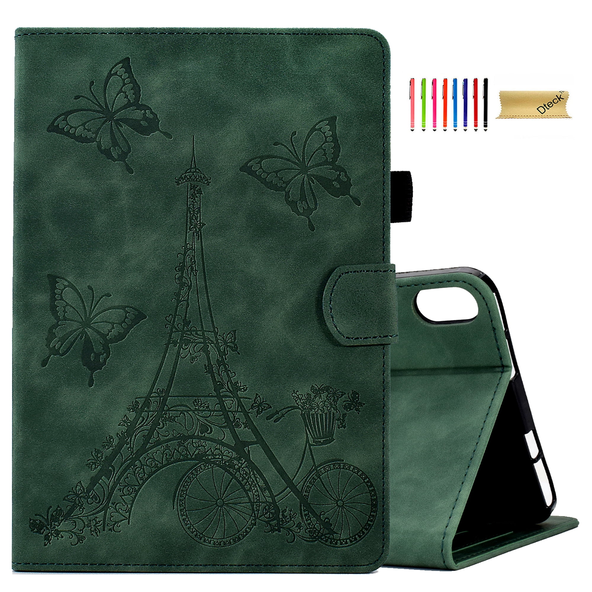 Dteck for iPad 10th Generation Case 2022, iPad 10 th Gen 10.9 inch Protective Cover with Pencil Holder, Multi-Angle Viewing Stand, Card Slots, Folio Leather Cases with Embossed Butterfly,Green
